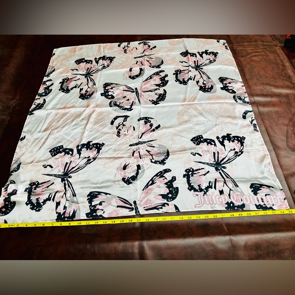 Juicy Couture Pink and Black Butterfly Logo Scarf